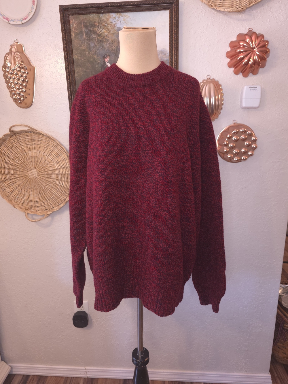 L.L. Bean Men’s Large Red & Black Marled 100% Lambswool Crewneck Sweater